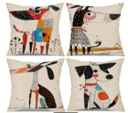 Poszewka na poduszkę, nowoczesne, geometryczne pieski, 50x50cm, 4szt.