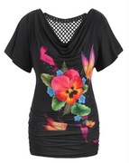 Letnia tunika z kwiatowym nadrukiem w rozmiarze PLUS SIZE, szydełkowana