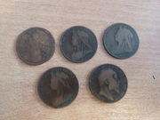 Stara moneta 1 penny 1 pens Wielka Brytania XIX XX wiek 5 sztuk