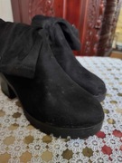 Czarne zamszowe botki na platformie,wiosenne 39