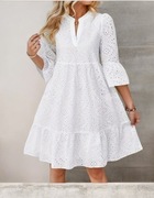 Piękna biała sukienka haftowana z falbanami 42/44 XL/XXL boho 