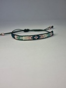 Bransoletka tkana z koralików regulowana zielony złoty