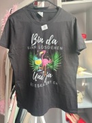 Damska koszulka t shirt rozmiar L czarna z flamingiem
