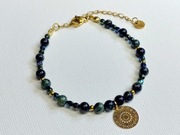 Bransoletka handmade z kamieni zielony jaspis, złota mandala, prezent