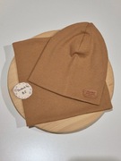 #handmade jesienny komplet czapka+ komin 4-8 lat prążkowanej karmelowy