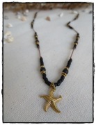 Naszyjnik HANDMADE czarno-złoty regulowana długość zawieszka rozgwiazda 