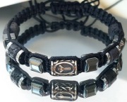 BRANSOLETKA TALIZMAN RUNA ALGIZ STAL 316L KAMIEŃ LAWA MĘSKA 18cm NA WYMIAR 