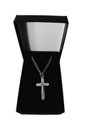 Naszyjnik męski stal szlachetna pancerka z krzyżykiem 50 cm czarne pudełko