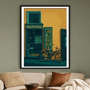 Praga bar Absintherie i uliczka i rower - bohema - art déco plakat 40x60cm