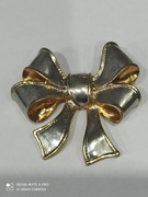 Srebrno złota broszka Vintage w kształcie kokardy