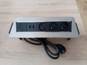 ORNO GNIAZDO MEBLOWE WPUSZCZANE W BLAT 3x230V ŁADOWARKA 2xUSB PRZEWÓD 1,8 m