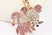 Różowa myszka, mysz, cyrkonie, breloczek