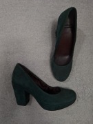 Eleganckie zielone skórzane zamszowe buty na obcasie platformie Vagabond 37