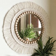 lustro boho okrągłe  makrama koraliki drewniane 