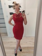 Elegancka czerwona sukienka damska koronkowa bordowa, burgundowa M/L