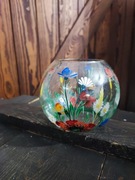 Szklany wazon świecznik kula PRL