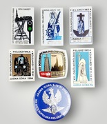 Kolekcja 7 przypinek pielgrzymkowych – Ogólnopolskie Pielgrzymki Kolejarzy