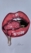 "Red lips" rysunek kredkami Derwent