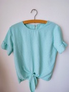 Bluzka dziewczęca miętowa  błyszcząca cyrkonie blink blink wiązana na dole 