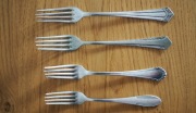 Stare widelce platerowane, Norblin, Alpacca, BSF, 4 sztuki