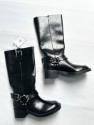 ZARA czarne kozaki biker boots wysokie eko skóra klamra NOWE 37