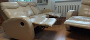 Sofa skórzana z 3-ma m. do siedzenia i 2-ma funkcjami relaks plus 2 fotele