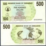 ZIMBABWE 500 DOLARÓW 2007 UNC