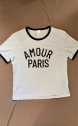 krótka bluzka koszulka tshirt crop top amour paris welurowy napis paryż