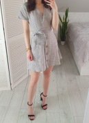Sugarfree allie szara sukienka wiązana w pasie kopertowa lniana len 34 XS