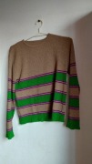 Beżowo zielony sweter w paski prążkowany z długim rękawem M