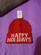 (UNIKAT)Ciepła zimowa czapka Happy Holidays.Moda.Święta.Kobieta.Mężczyzna
