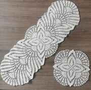 Komplet serwetka i bieżnik w kolorze ecru ze złotą nitką 