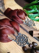 Kolczyki z piór rękodzieło łapacz snów brązy