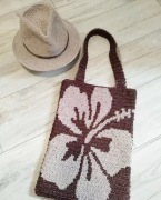 Dwukolorowa torebka shopperka z rafii, ręczne robiona 