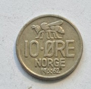 136. Moneta Norwegia 10 ore 1962 rok 