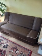 Komplet wypoczynkowy: kanapa + 2 fotele + 2 pufy | brązowy | zadbany