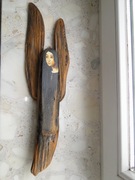 ANIOŁ DUŻY DREWNIANY MALOWANY,SYGNOWANY-DLA DOMU, ANIOŁ W ZAMYŚLE