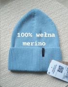 damska czapka 100% wełna merino, niebieska, producent PL