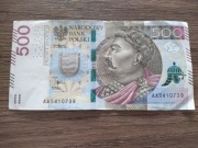 Banknot 500 zł seria AA luty 2016 