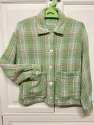 ZARA KURTKA ŻAKIET ZIELEŃ PISTACJA SELEDYN KRATKA TWEED CHANELKA ROZM. XS