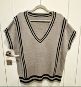 Wełnimizelka swetr sweterek L XL szary w serek czarne paski