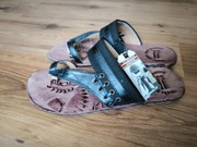 RG512 klapki męskie sandałki japonki 44 czarne brązowe lato skóra wewnątrz 