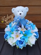 Stroik z dużym misiem na grób dziecka niebieski dla aniołka na cmentarz 