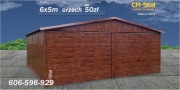 Garaż blaszany. 6x5 m. Bramy podnoszone. Dodatkowe drzwi. Orzech.