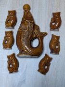 Zestaw karafka i 6 kieliszków motyw RYBA Vintage PRL 