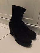 Bershka buty botki na platformie zamszowe do kostki 37