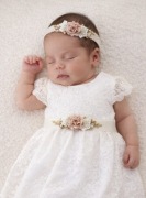 Zestaw kremowa koronkowa opaska oraz pasek do chrztu urodziny sesję 