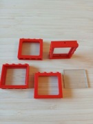 LEGO 4033 3855 okno czerwone, szyba transparentna 4 szt