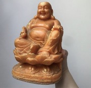 Wielka świeczka świeca pomarańczowy Budda vintage na korkowej podstawce