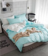 Pościel Satyna BAWEŁNIANA 160x200cm komplet Błękitna z prześcieradłem